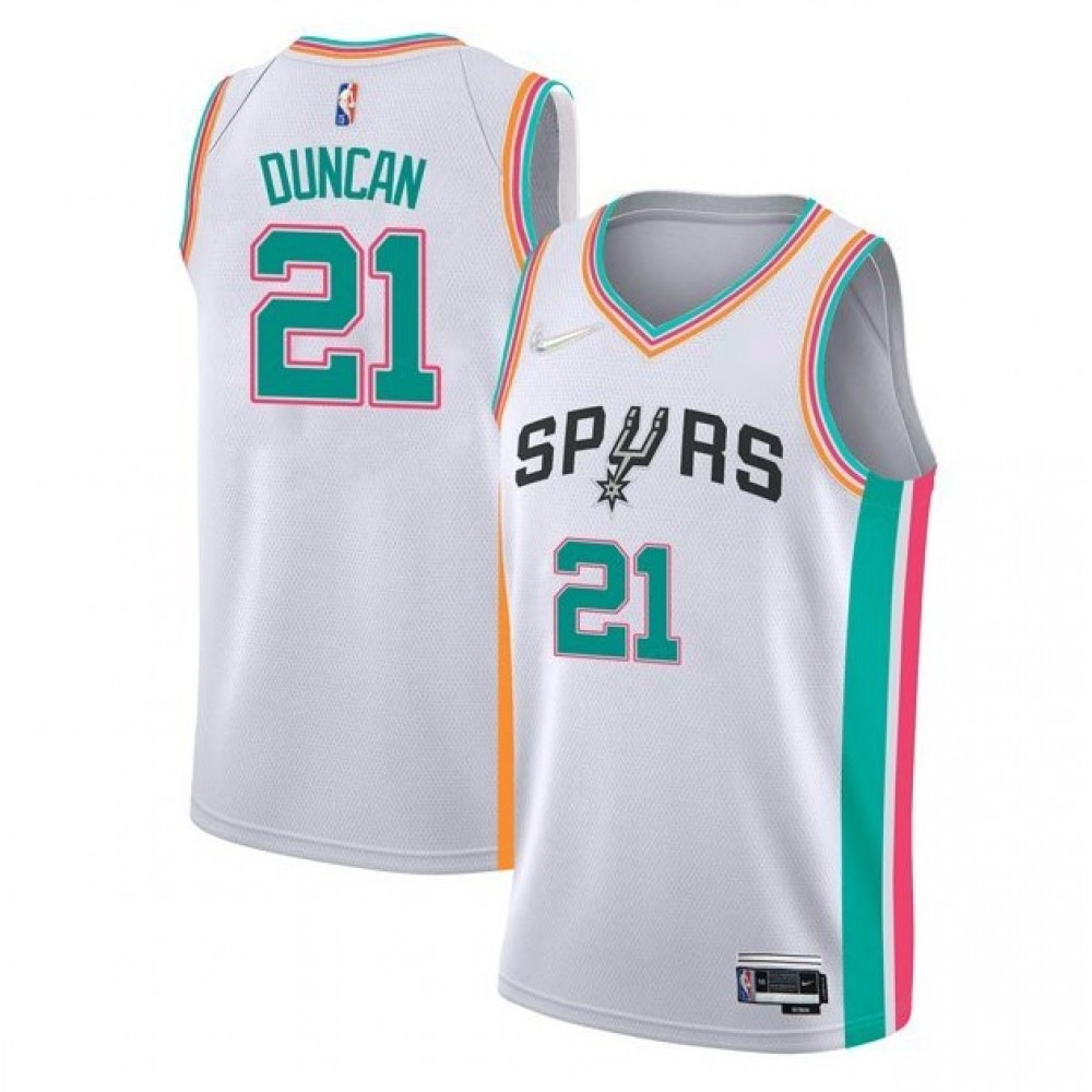 Men's San Antonio Spurs Tim Duncan #21 White 2021/22 Swingman Jersey - City Edition-Pro Kit Vault | Brand New 26/27 Sports Jerseys